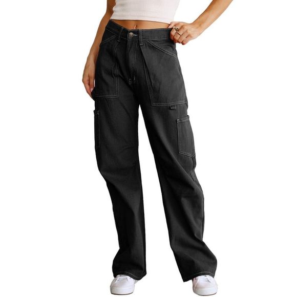 Azura Exchange  Black High Waist Straight Leg Cargo Pants with Pockets - Picture 12 of 15